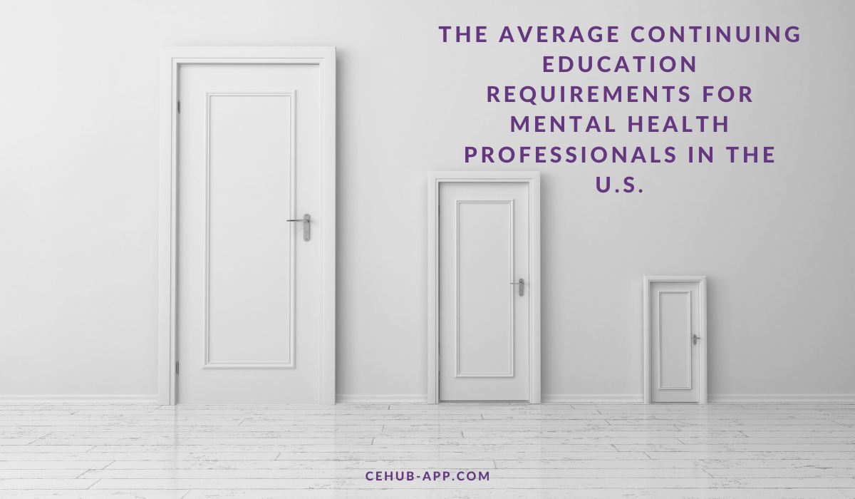 Image showing the average continuing education certificate requirements for mental health professionals in the US | CE Hub App | Resources for mental health professionals